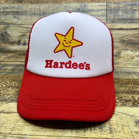 Hardee's Mens Trucker Hat Red Snapback Fast Food Retro Restaurant Logo Ball Cap - Picture 2 of 8